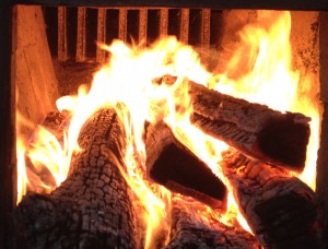 Wood fire in maple evaporator